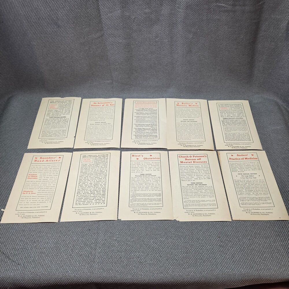 Antique 1900s Medical Book Advertisements Lot WB Saunders Publications Ephemera
